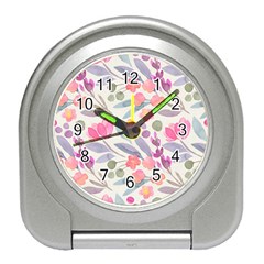 Purple And Pink Cute Floral Pattern Travel Alarm Clocks by paulaoliveiradesign