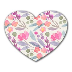 Purple And Pink Cute Floral Pattern Heart Mousepads by paulaoliveiradesign