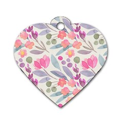 Purple And Pink Cute Floral Pattern Dog Tag Heart (two Sides) by paulaoliveiradesign