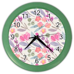 Purple And Pink Cute Floral Pattern Color Wall Clocks