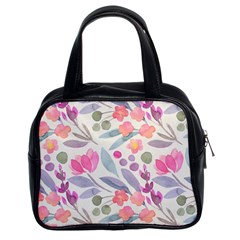Purple And Pink Cute Floral Pattern Classic Handbags (2 Sides) by paulaoliveiradesign