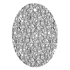 Elio s Shirt Faces In Black Outlines On White Ornament (oval) by PodArtist