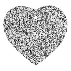 Elio s Shirt Faces In Black Outlines On White Heart Ornament (two Sides) by PodArtist