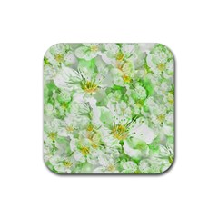 Light Floral Collage  Rubber Coaster (square)  by dflcprints