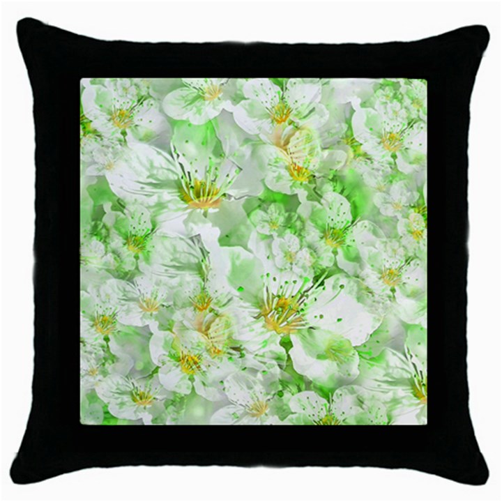 Light Floral Collage  Throw Pillow Case (Black)