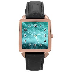 Green Ocean Splash Rose Gold Leather Watch 