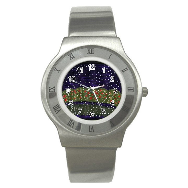 Snowy Roses Stainless Steel Watch