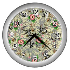 Angel Floral Wall Clocks (silver)  by snowwhitegirl