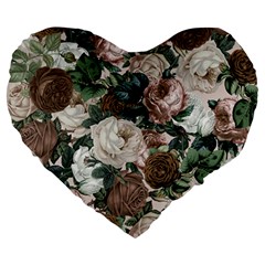 Rose Bushes Brown Large 19  Premium Heart Shape Cushions