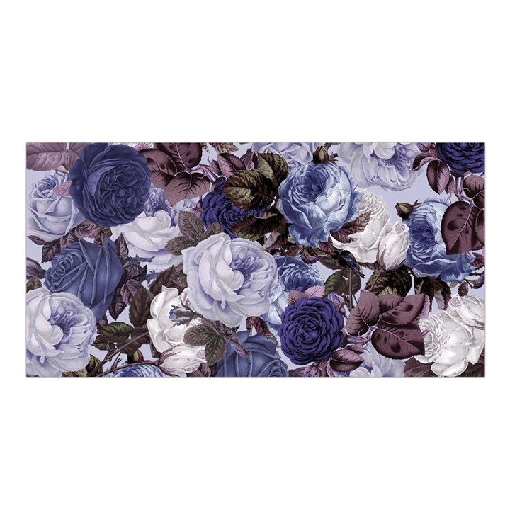 Rose Bushes Blue Satin Shawl