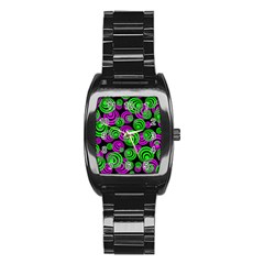 Neon Green And Pink Circles Stainless Steel Barrel Watch by PodArtist