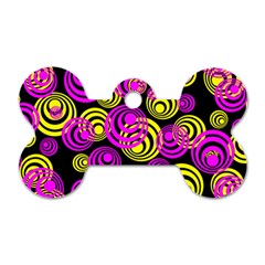 Neon Yellow And Hot Pink Circles Dog Tag Bone (two Sides) by PodArtist