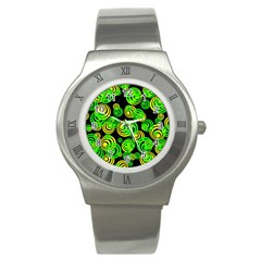 Neon Yellow And Green Circles On Black Stainless Steel Watch