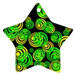 Neon yellow and Green Circles on Black Star Ornament (Two Sides) Front