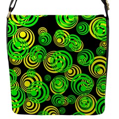 Neon Yellow And Green Circles On Black Flap Messenger Bag (s) by PodArtist