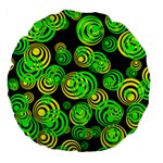 Neon yellow and Green Circles on Black Large 18  Premium Flano Round Cushions Front