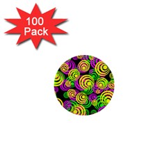 Bright Yellow Pink And Green Neon Circles 1  Mini Buttons (100 Pack)  by PodArtist