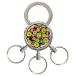 Bright Yellow Pink and Green Neon Circles 3-Ring Key Chains Front