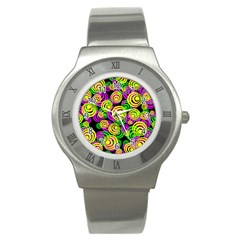 Bright Yellow Pink And Green Neon Circles Stainless Steel Watch by PodArtist