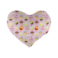 Baby Pink Valentines Cup Cakes Standard 16  Premium Heart Shape Cushions by PodArtist