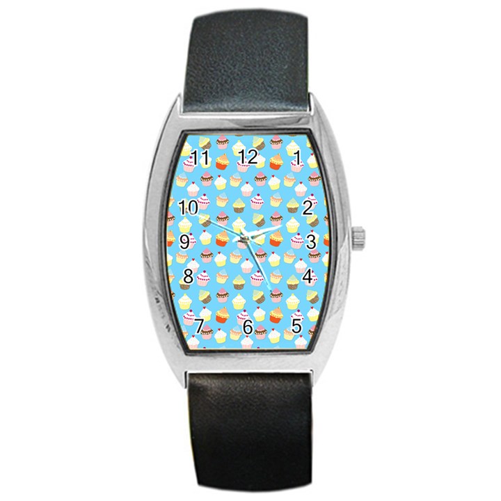 Pale Pastel Blue Cup Cakes Barrel Style Metal Watch