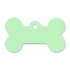    Classic Mint Green & White Herringbone Pattern Dog Tag Bone (two Sides) by PodArtist