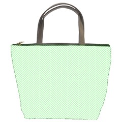    Classic Mint Green & White Herringbone Pattern Bucket Bags by PodArtist