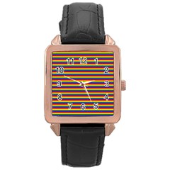 Horizontal Gay Pride Rainbow Flag Pin Stripes Rose Gold Leather Watch  by PodArtist