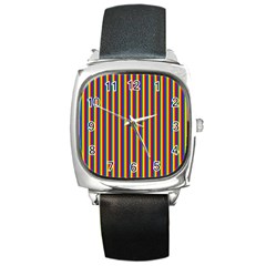 Vertical Gay Pride Rainbow Flag Pin Stripes Square Metal Watch