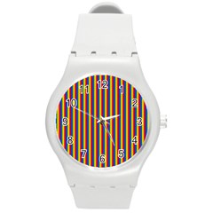 Vertical Gay Pride Rainbow Flag Pin Stripes Round Plastic Sport Watch (M)