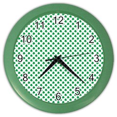 Green Shamrock Clover On White St  Patrick s Day Color Wall Clocks by PodArtist