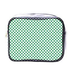 Green Shamrock Clover On White St  Patrick s Day Mini Toiletries Bags by PodArtist