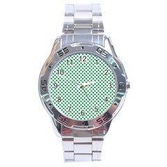 Green Shamrock Clover On White St  Patrick s Day Stainless Steel Analogue Watch by PodArtist