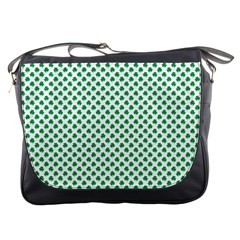 Green Shamrock Clover On White St  Patrick s Day Messenger Bags by PodArtist