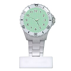 Green Shamrock Clover On White St  Patrick s Day Plastic Nurses Watch by PodArtist