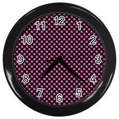 Small Hot Pink Irish Shamrock Clover On Black Wall Clocks (black) by PodArtist