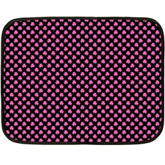 Small Hot Pink Irish Shamrock Clover On Black Double Sided Fleece Blanket (mini)  by PodArtist