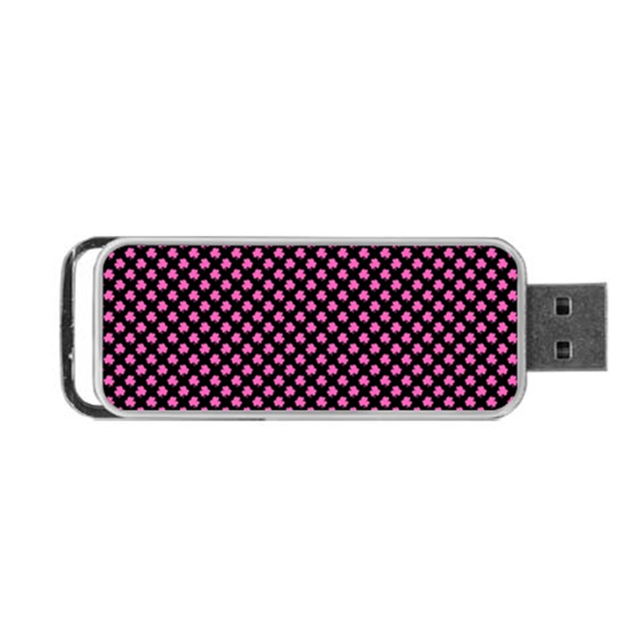 Small Hot Pink Irish Shamrock Clover on Black Portable USB Flash (One Side)