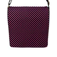 Small Hot Pink Irish Shamrock Clover On Black Flap Messenger Bag (l)  by PodArtist