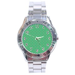  White Shamrocks On Green St  Patrick s Day Ireland Stainless Steel Analogue Watch by PodArtist