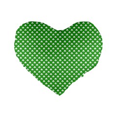 White Heart-shaped Clover On Green St  Patrick s Day Standard 16  Premium Heart Shape Cushions by PodArtist