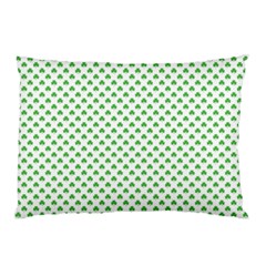 Green Heart-shaped Clover On White St  Patrick s Day Pillow Case by PodArtist