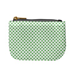 Green Heart-shaped Clover On White St  Patrick s Day Mini Coin Purses by PodArtist