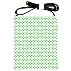 Green Heart-shaped Clover On White St  Patrick s Day Shoulder Sling Bags by PodArtist