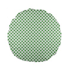 Green Heart-shaped Clover On White St  Patrick s Day Standard 15  Premium Round Cushions