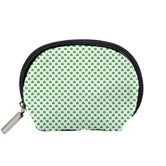 Green Heart-shaped Clover On White St  Patrick s Day Accessory Pouches (small)  by PodArtist