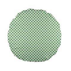 Green Heart-shaped Clover On White St  Patrick s Day Standard 15  Premium Flano Round Cushions by PodArtist