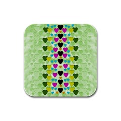 Summer Time In Lovely Hearts Rubber Square Coaster (4 pack) 