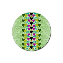 Summer Time In Lovely Hearts Rubber Round Coaster (4 pack) 