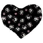 Panda pattern Large 19  Premium Flano Heart Shape Cushions Back